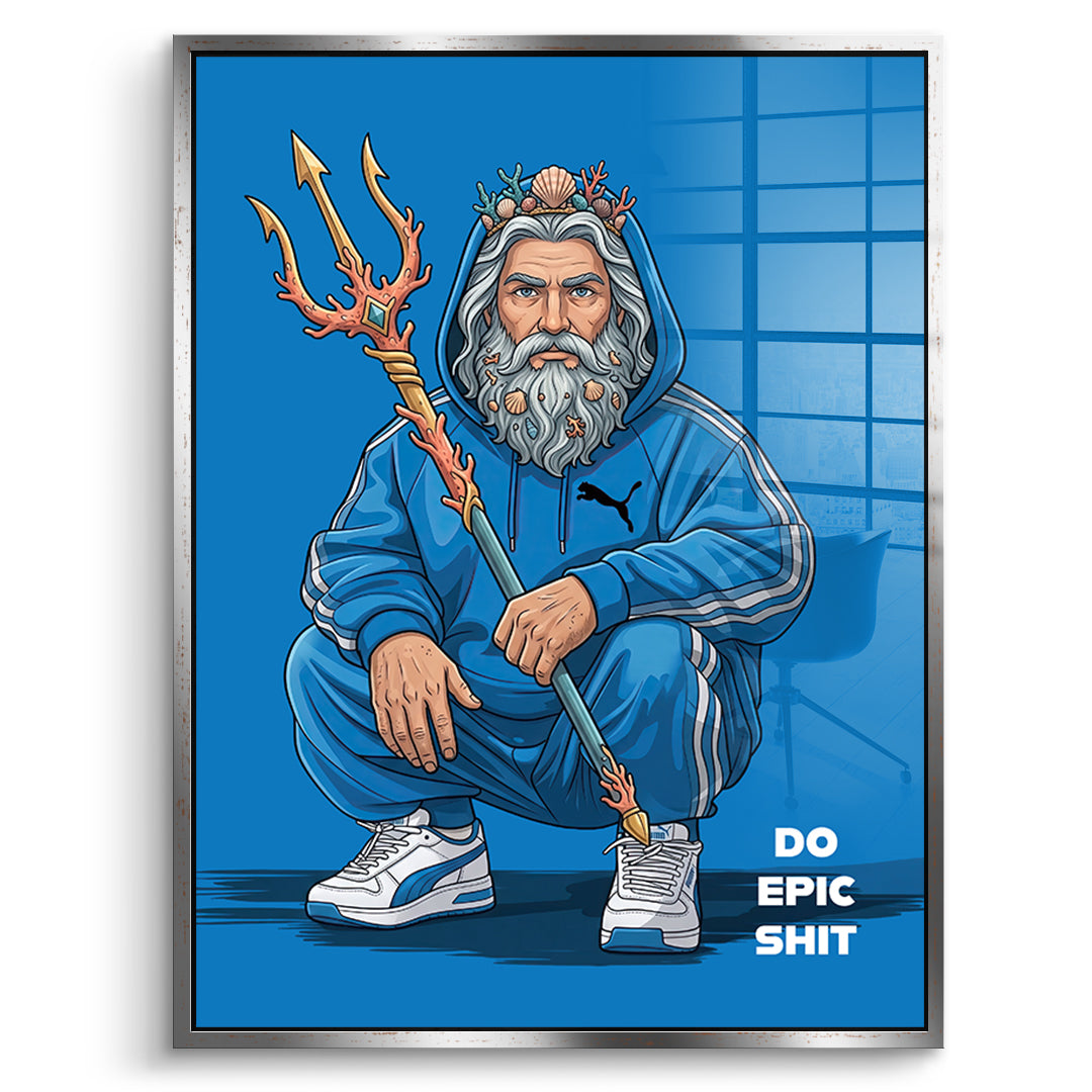 Poseidon Swag Acrylglasbild Frontansicht silberner Rahmen