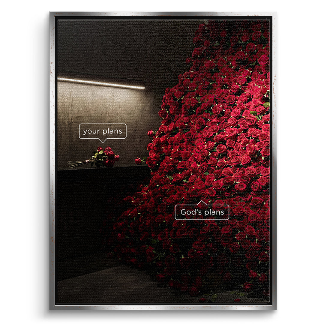 DOTCOMCANVAS Your Plans vs God's Plans Leinwandbild Vorderansicht silberner Rahmen