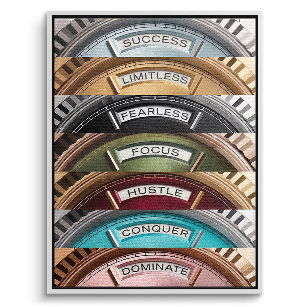 DOTCOMCANVAS Motivation Rolexs Leinwandbild Vorderansicht weißer Rahmen