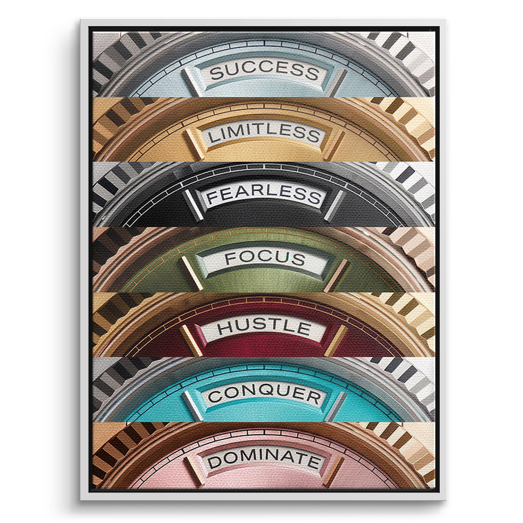 DOTCOMCANVAS Motivation Rolexs Leinwandbild Vorderansicht weißer Rahmen