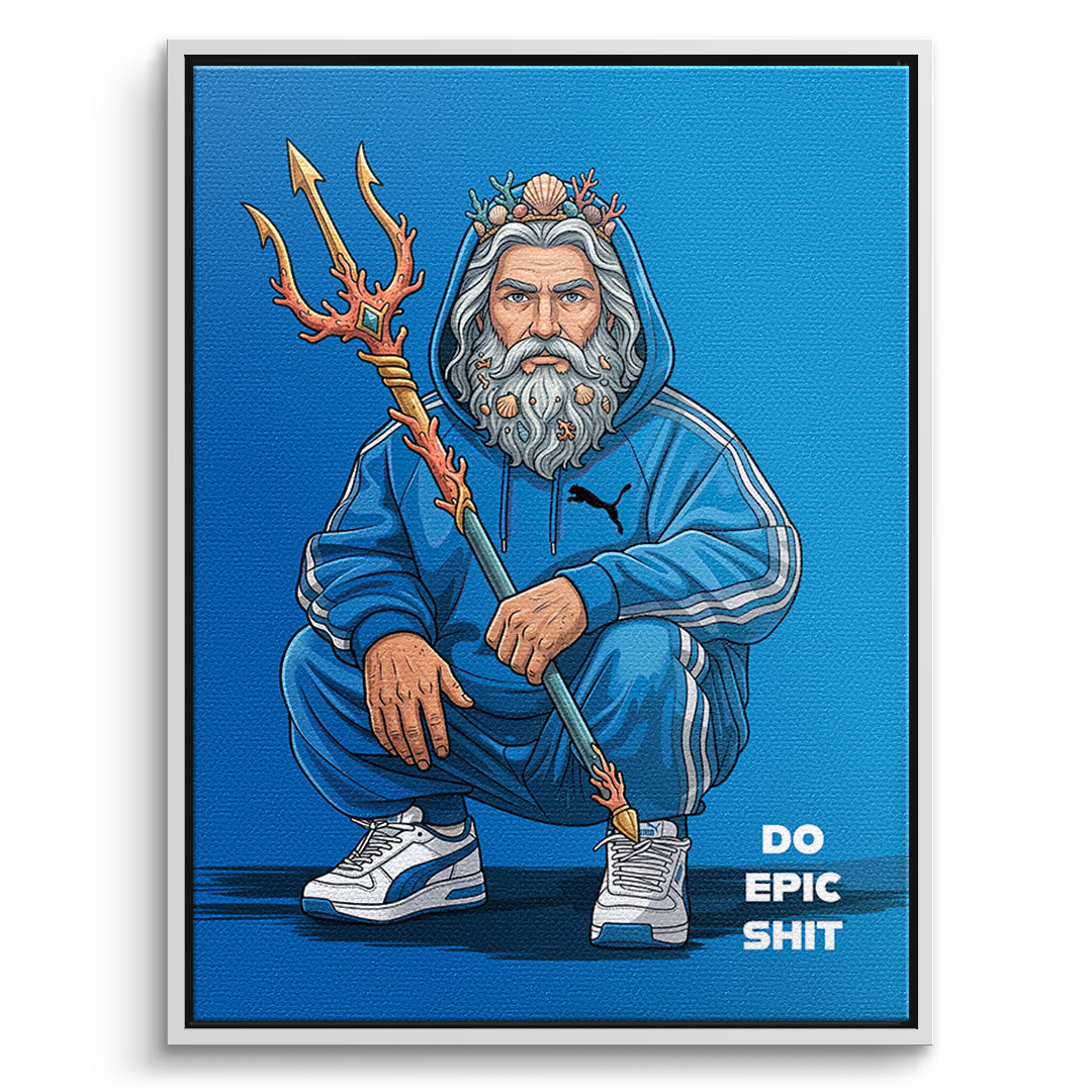 Poseidon Swag Leinwandbild Frontansicht Weißer Rahmen