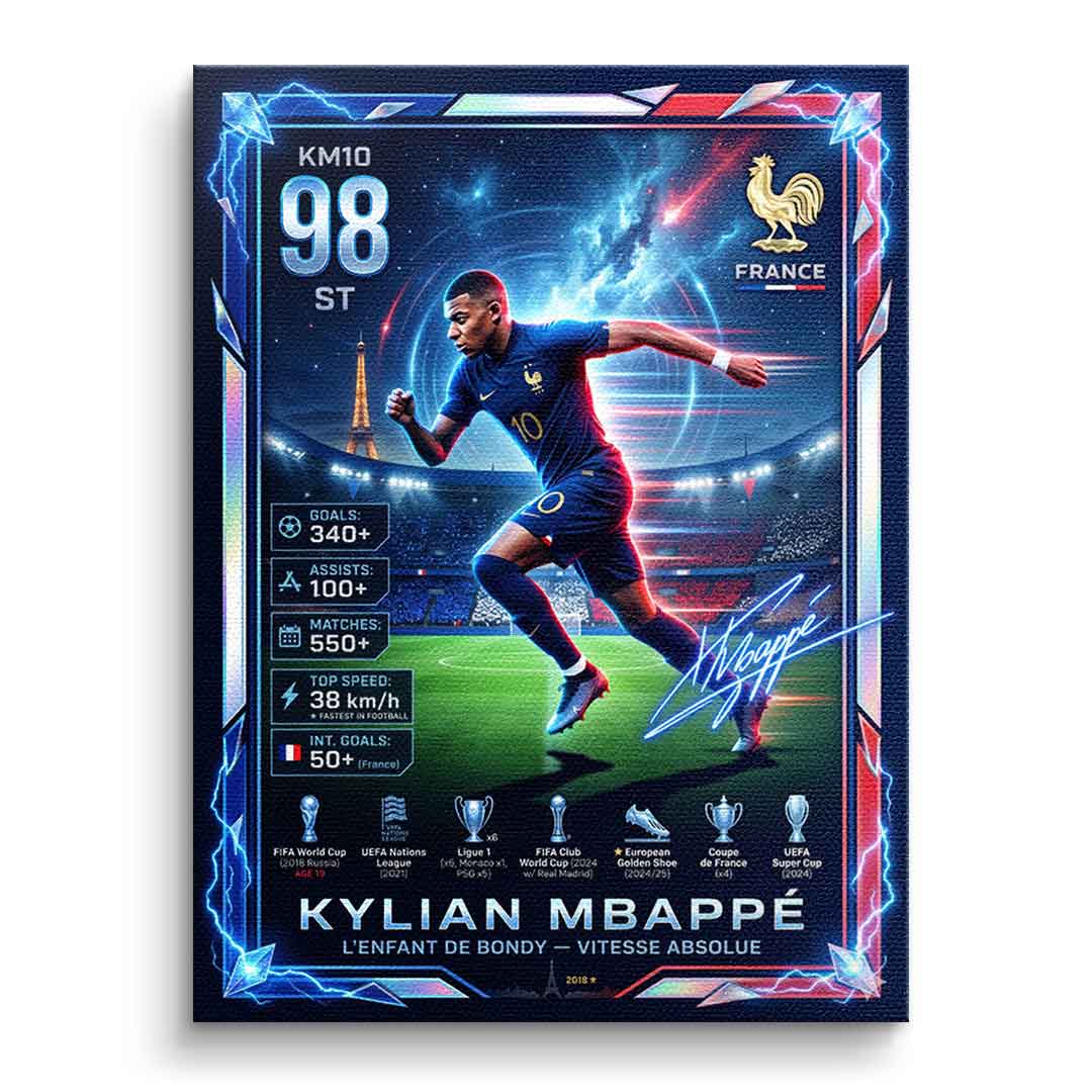 Mbappé Trade Card Leinwandbild ohne Rahmen