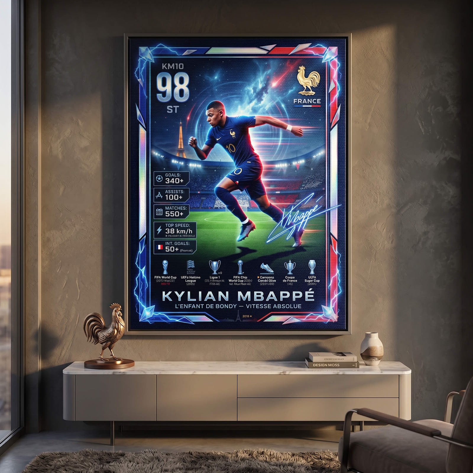 Mbappé Trade Card Leinwandbild Raumansicht