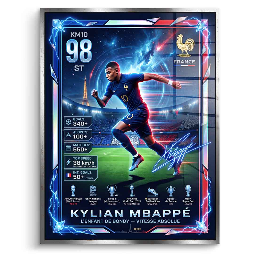 Mbappé Acrylglas Front schwarzer Rahmen