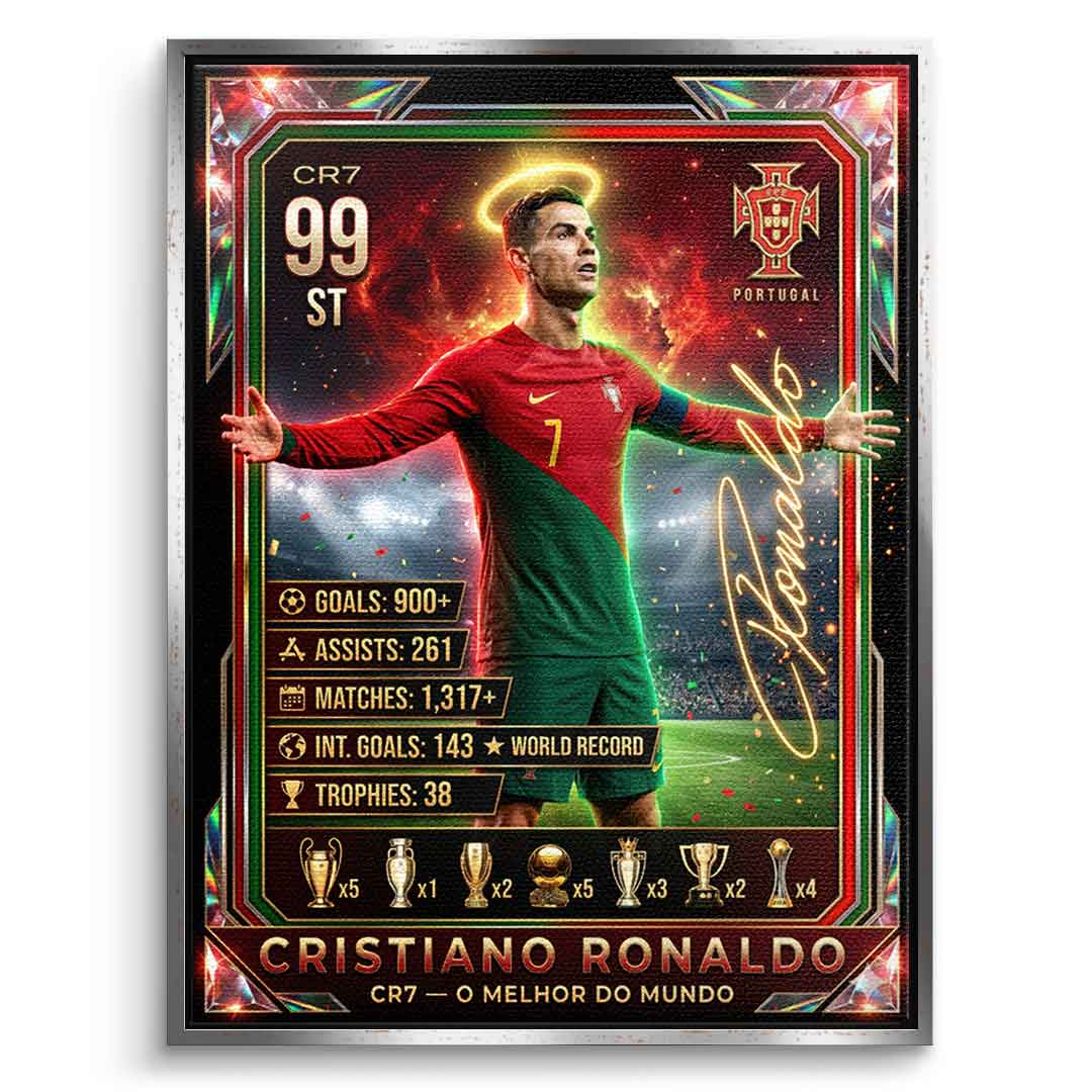 Ronaldo Trade Card Leinwandbild schwarzer Rahmen