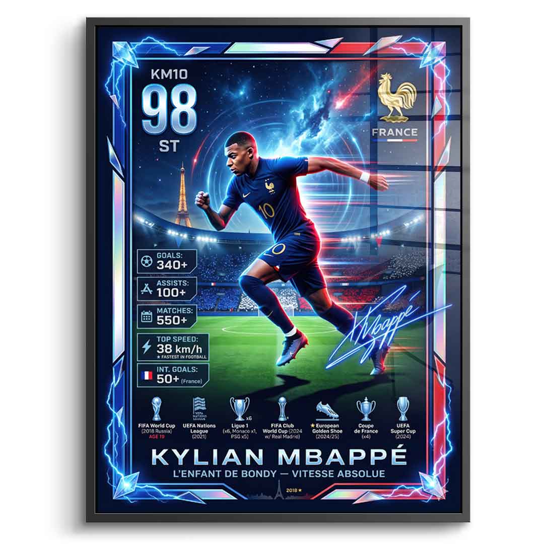 Mbappé Acrylglas Front silberner Rahmen