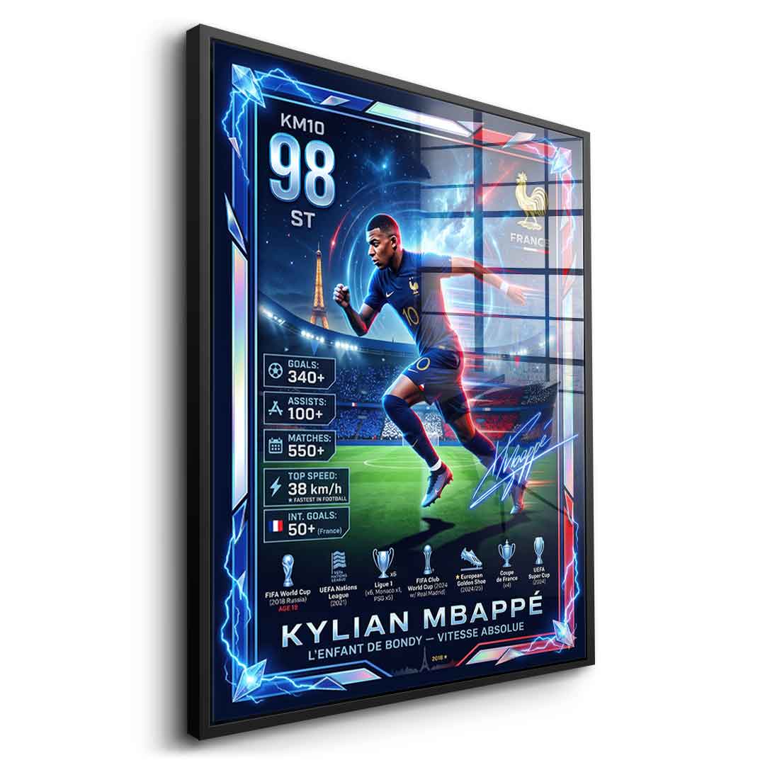 Mbappé Acrylglas seitlich schwarzer Rahmen