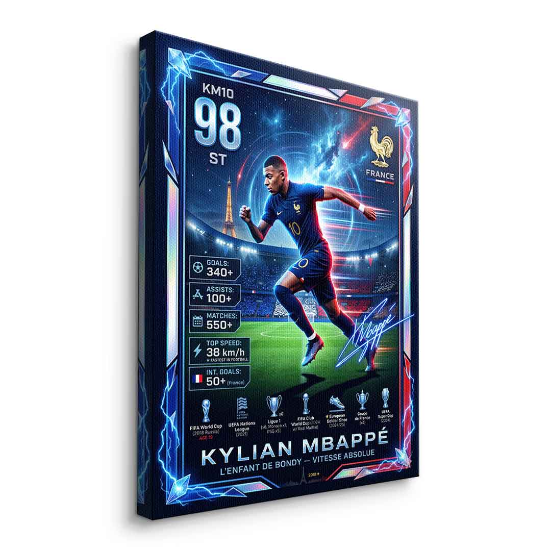 Mbappé Trade Card Leinwandbild Seitenansicht