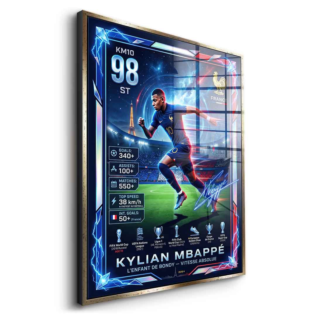 Mbappé Acrylglas seitlich silberner Rahmen