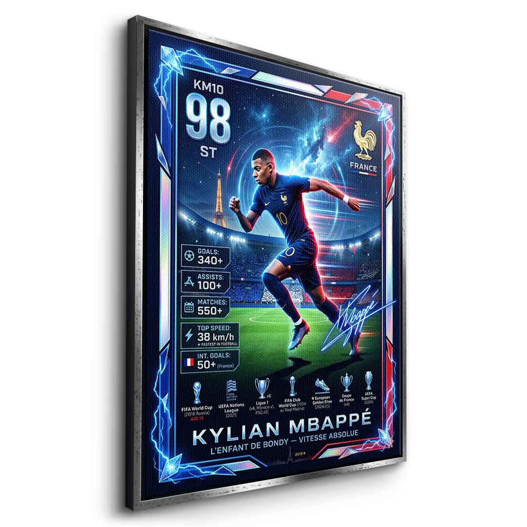 Mbappé Trade Card Leinwandbild Seitenansicht
