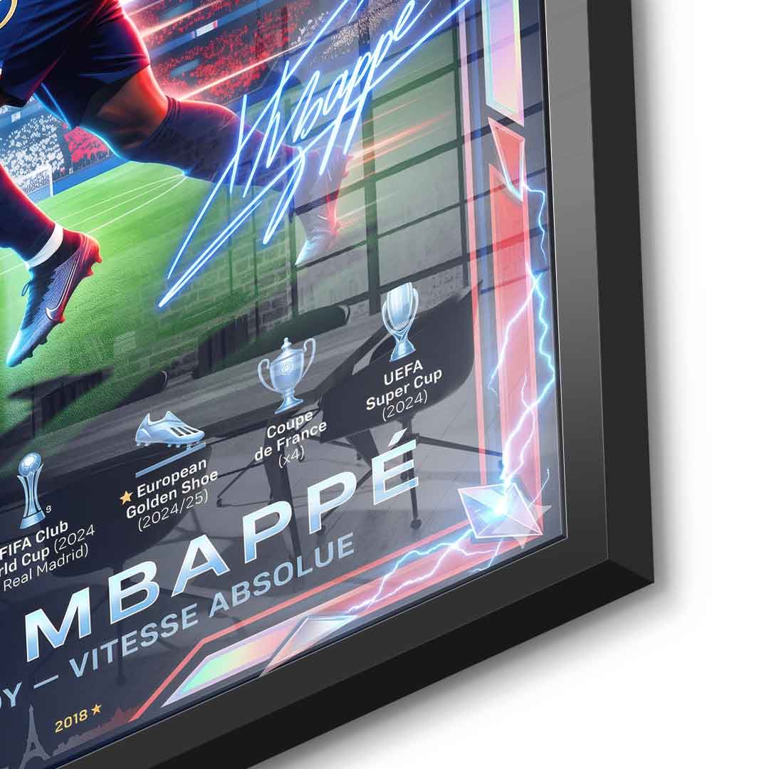 Mbappé Acrylglas Detail schwarzer Rahmen