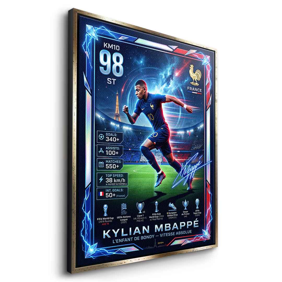 Mbappé Trade Card Leinwandbild Seitenansicht