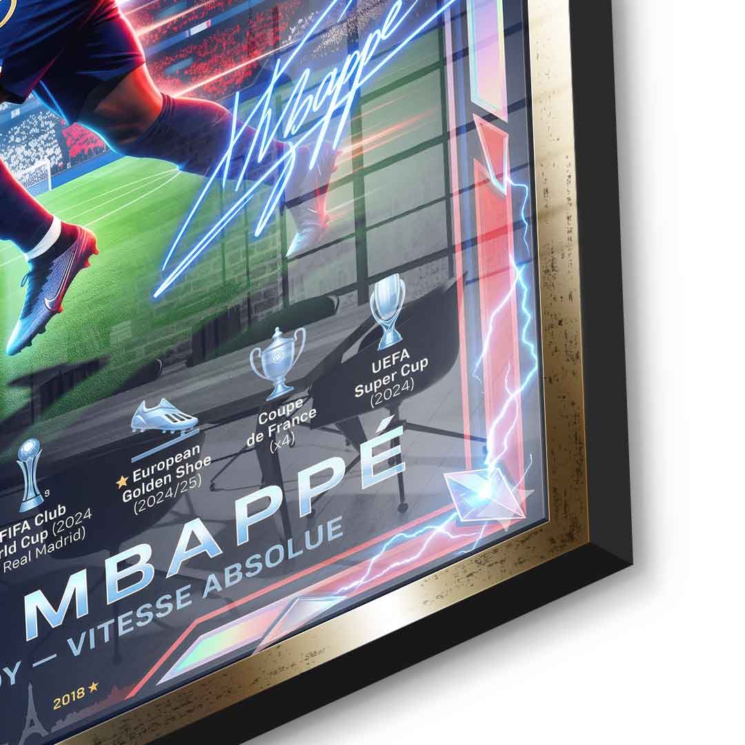 Mbappé Acrylglas Detail goldener Rahmen