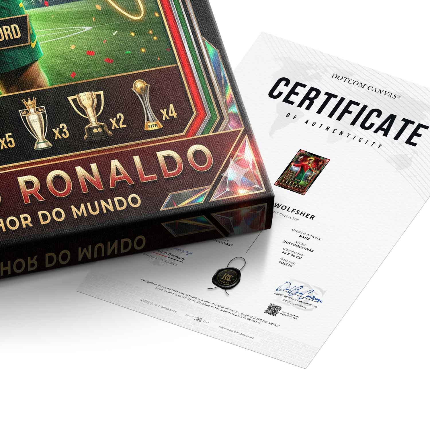 Ronaldo Trade Card Leinwandbild Zertifikat