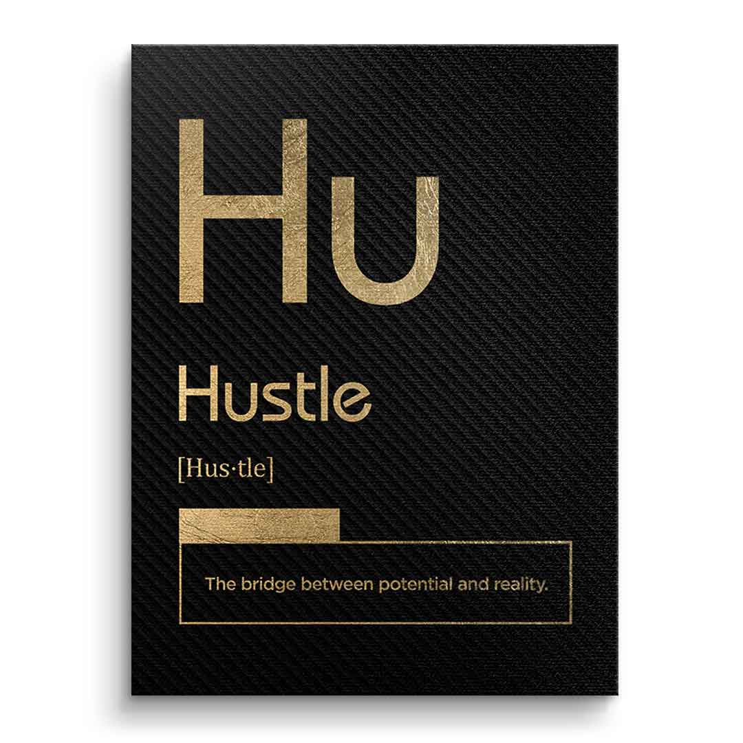 Hustle Leinwandbild Version Schwarz – Frontansicht ohne Rahmen | DOTCOMCANVAS® Motivation Typografie Wandbild