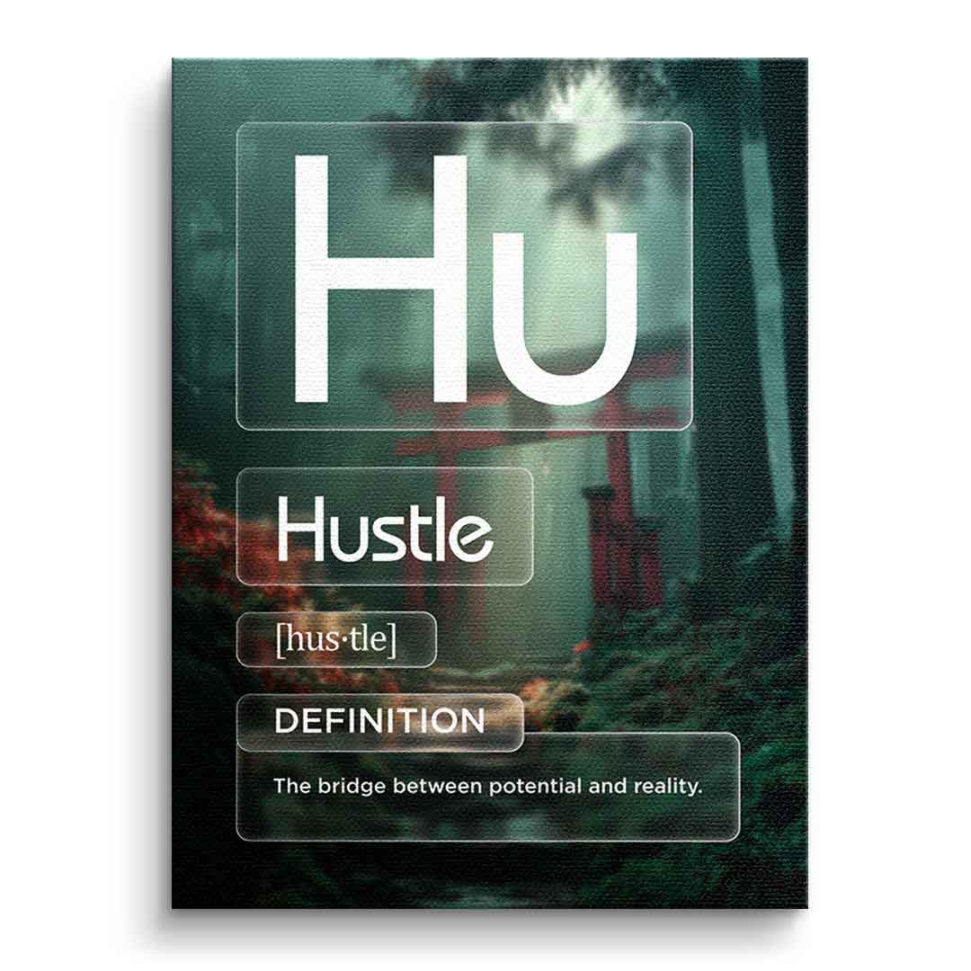 Hustle Leinwandbild Version Farbig – Frontansicht ohne Rahmen | DOTCOMCANVAS® Motivation Typografie Wandbild