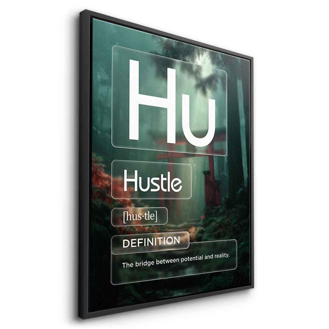 Hustle Leinwandbild Version Farbig – Seitenansicht mit schwarzem Rahmen | DOTCOMCANVAS® Wandbild