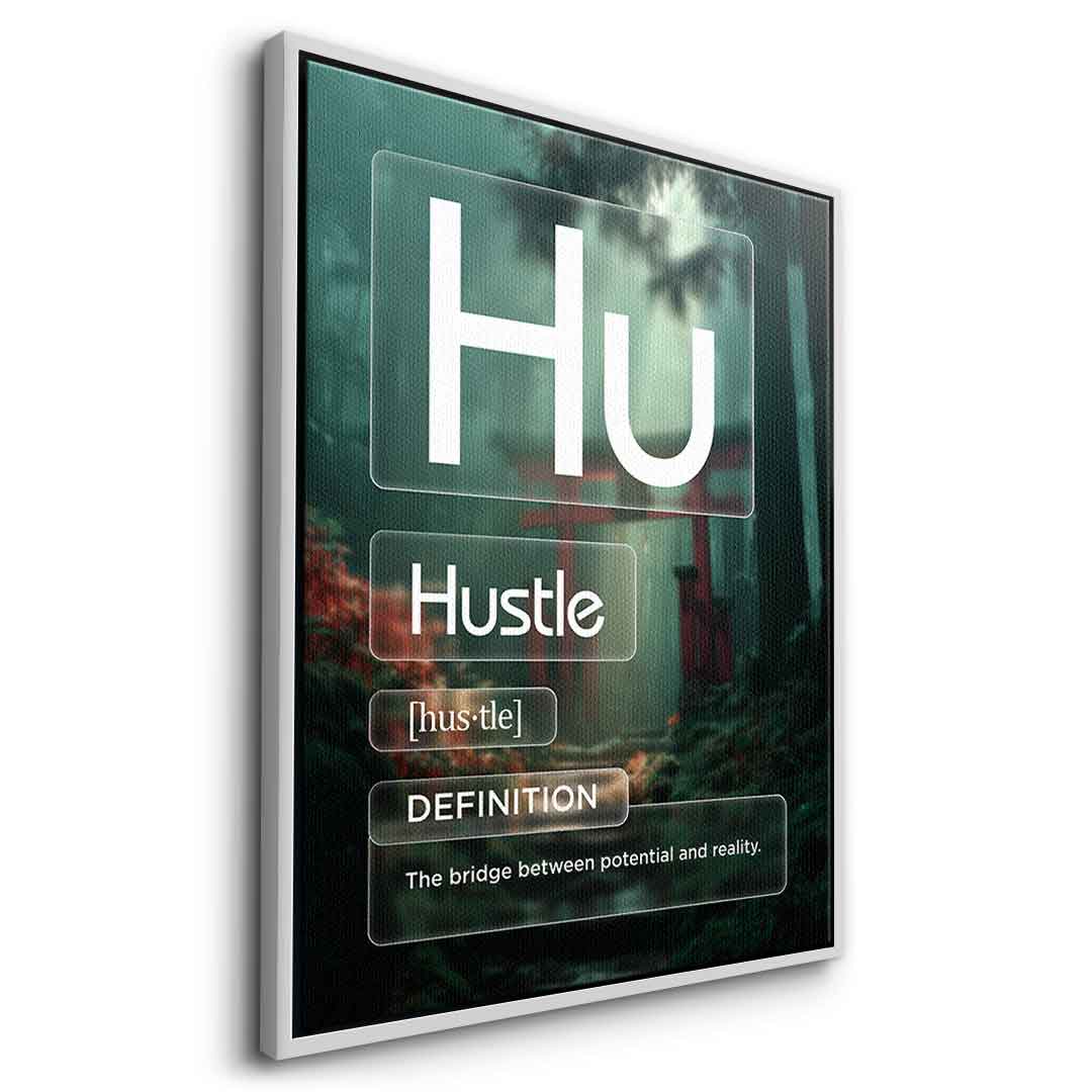 Hustle Leinwandbild Version Farbig – Seitenansicht mit Silberrahmen | DOTCOMCANVAS® Wandbild