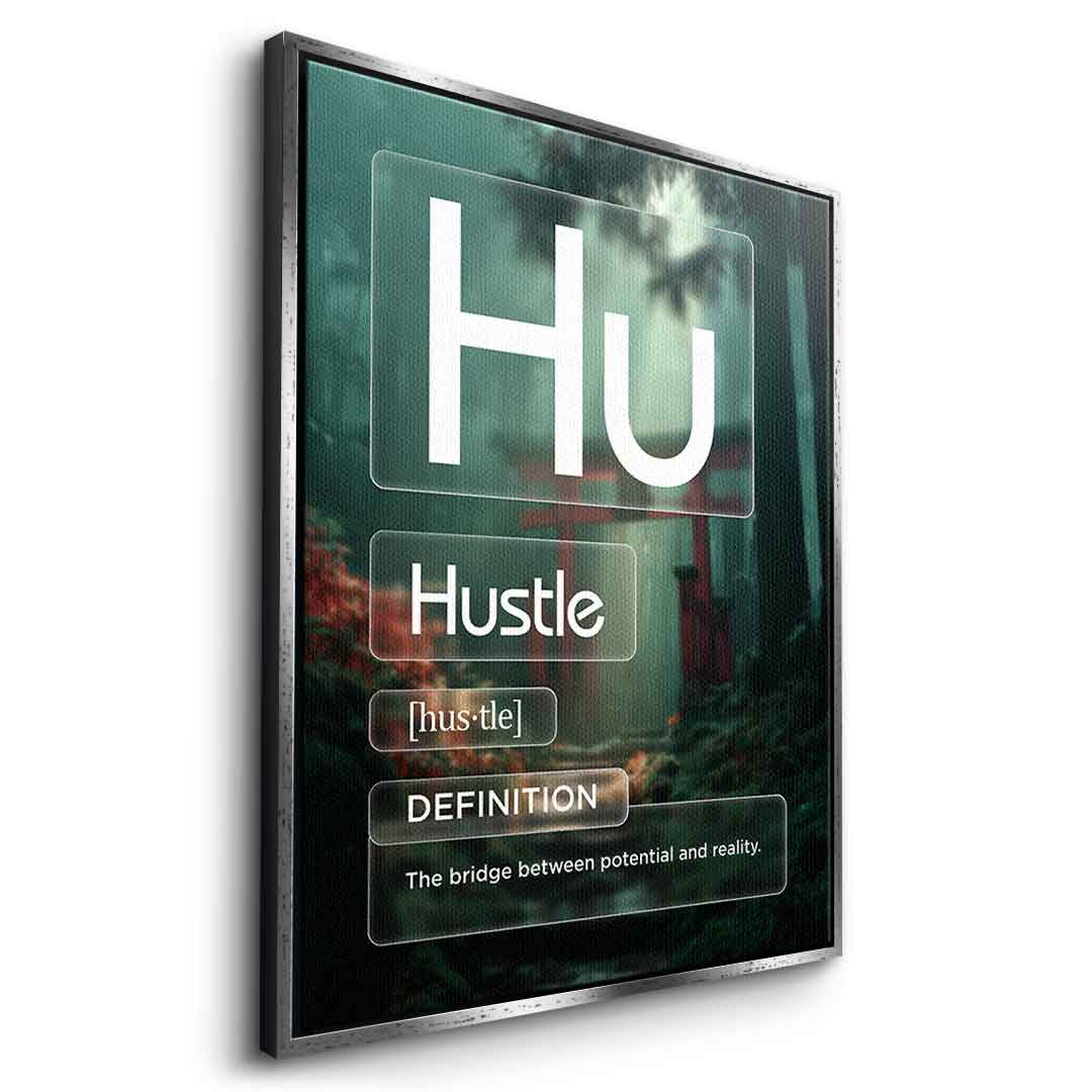 Hustle Leinwandbild Version Farbig – Seitenansicht mit weißem Rahmen | DOTCOMCANVAS® Wandbild