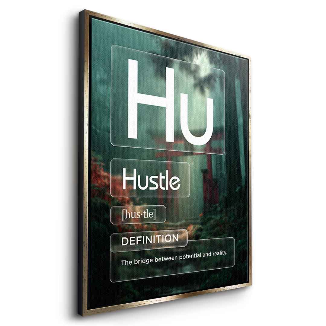 Hustle Leinwandbild Version Farbig – Seitenansicht mit Goldrahmen | DOTCOMCANVAS® Wandbild