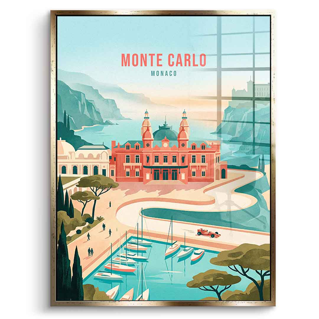 DOTCOMCANVAS Monte Carlo Acrylglasbild Vorderansicht mit goldenem Rahmen