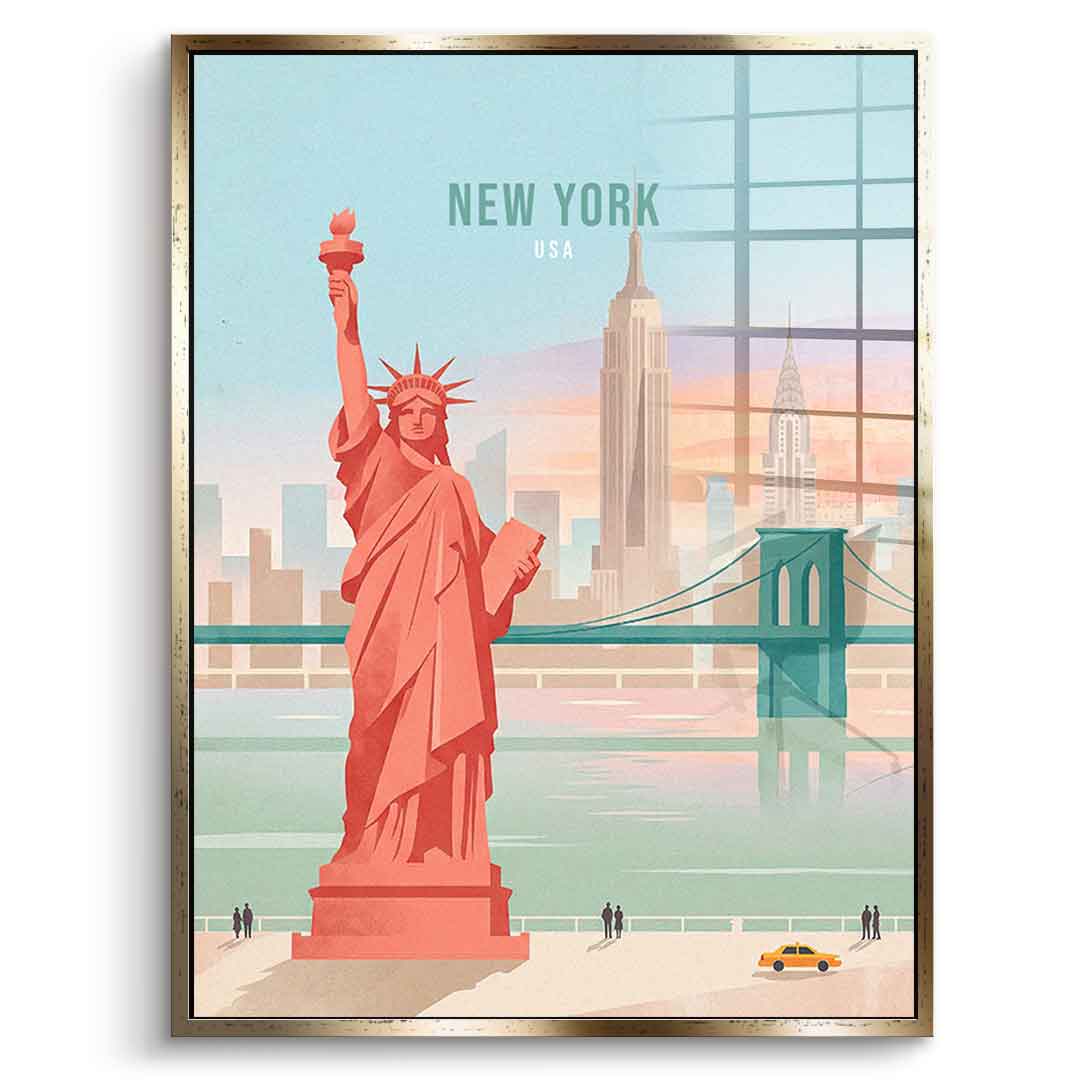 DOTCOMCANVAS New York Acrylglasbild Vorderansicht mit goldenem Rahmen