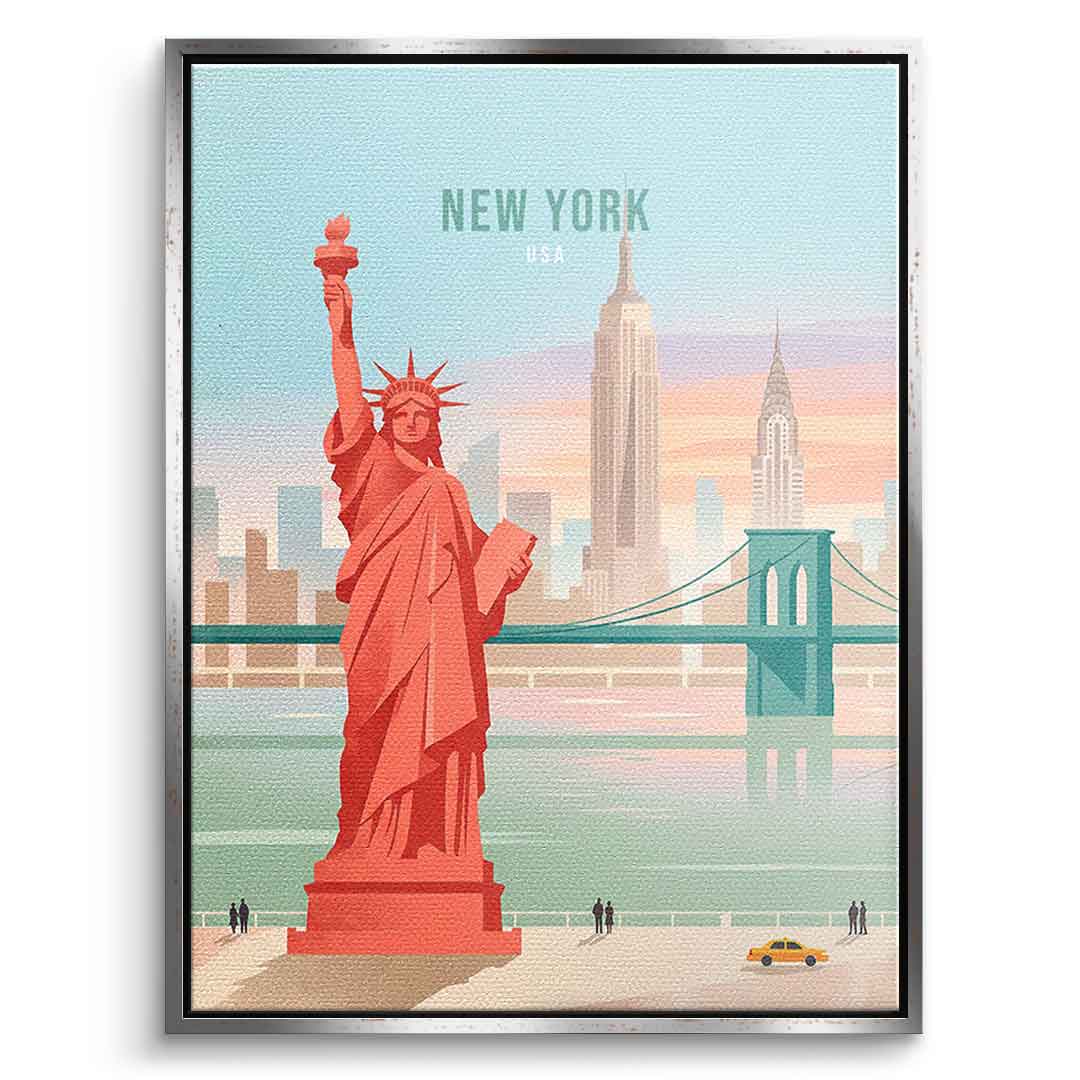 DOTCOMCANVAS New York Leinwandbild Vorderansicht mit silbernem Rahmen