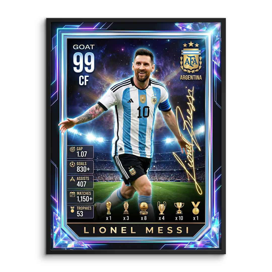 Messi Trade Card Poster gerahmt