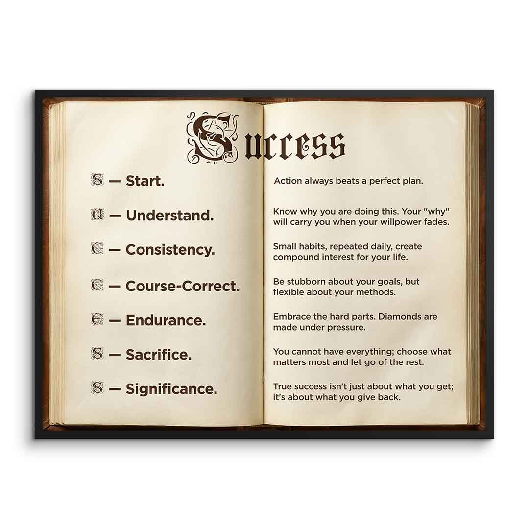 DOTCOMCANVAS® Success book Poster – gerahmte Vorderansicht