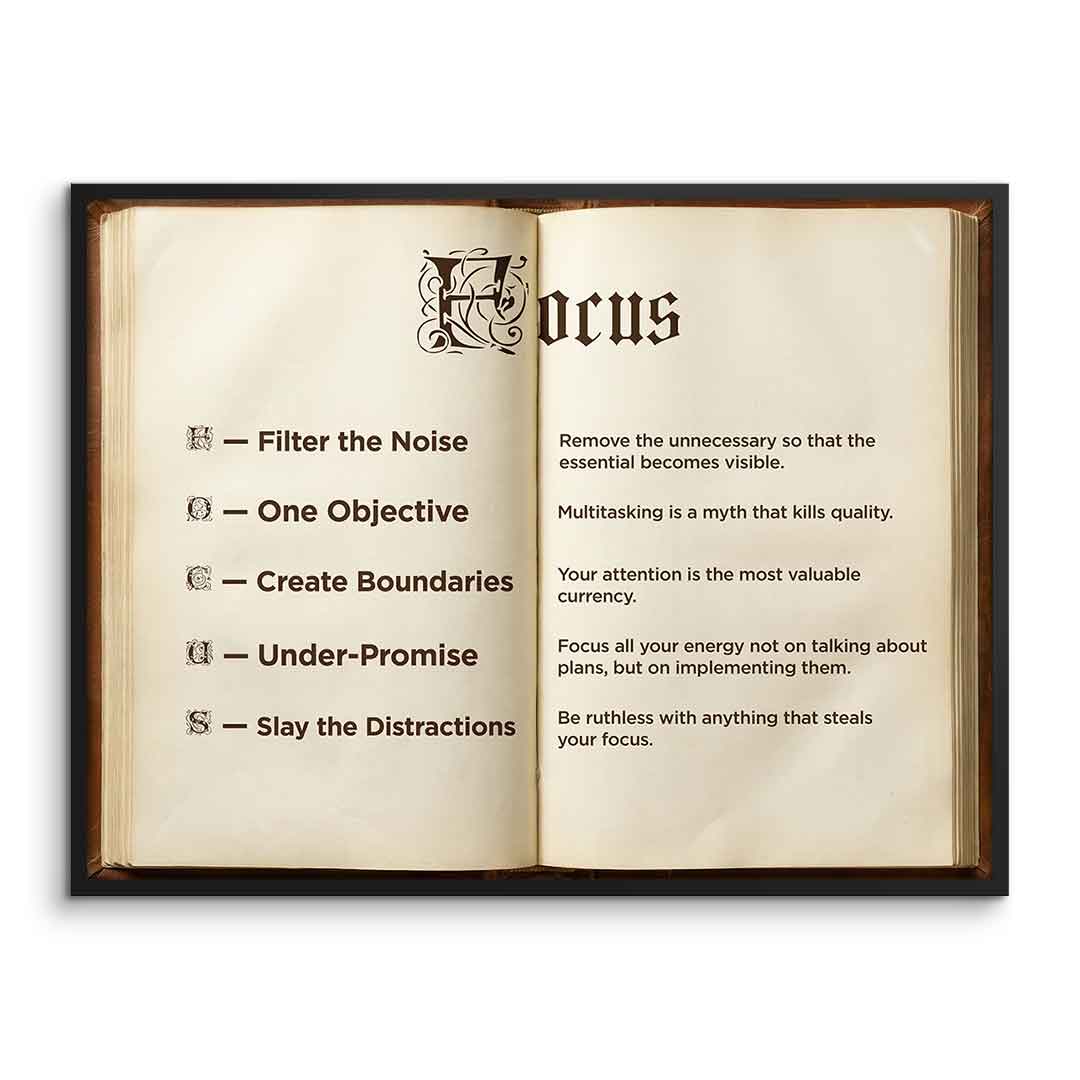 DOTCOMCANVAS® Focus book Poster – gerahmte Vorderansicht