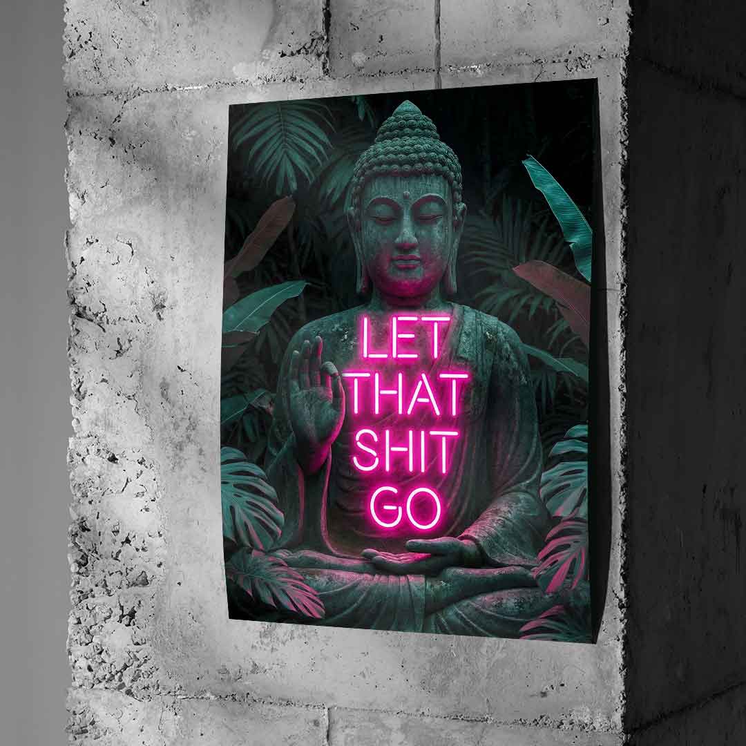 DOTCOMCANVAS® Buddah for Toilett Poster – an Betonwand präsentiert