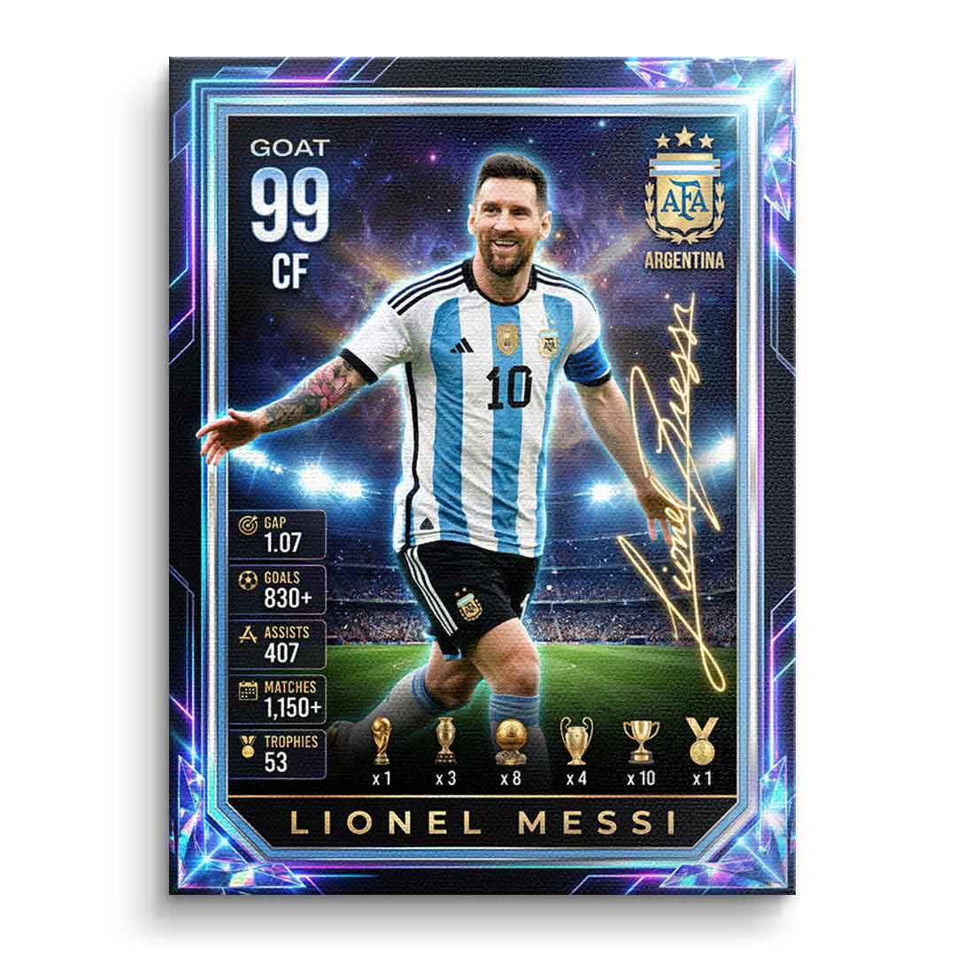 Messi Trade Card Leinwandbild Detailansicht