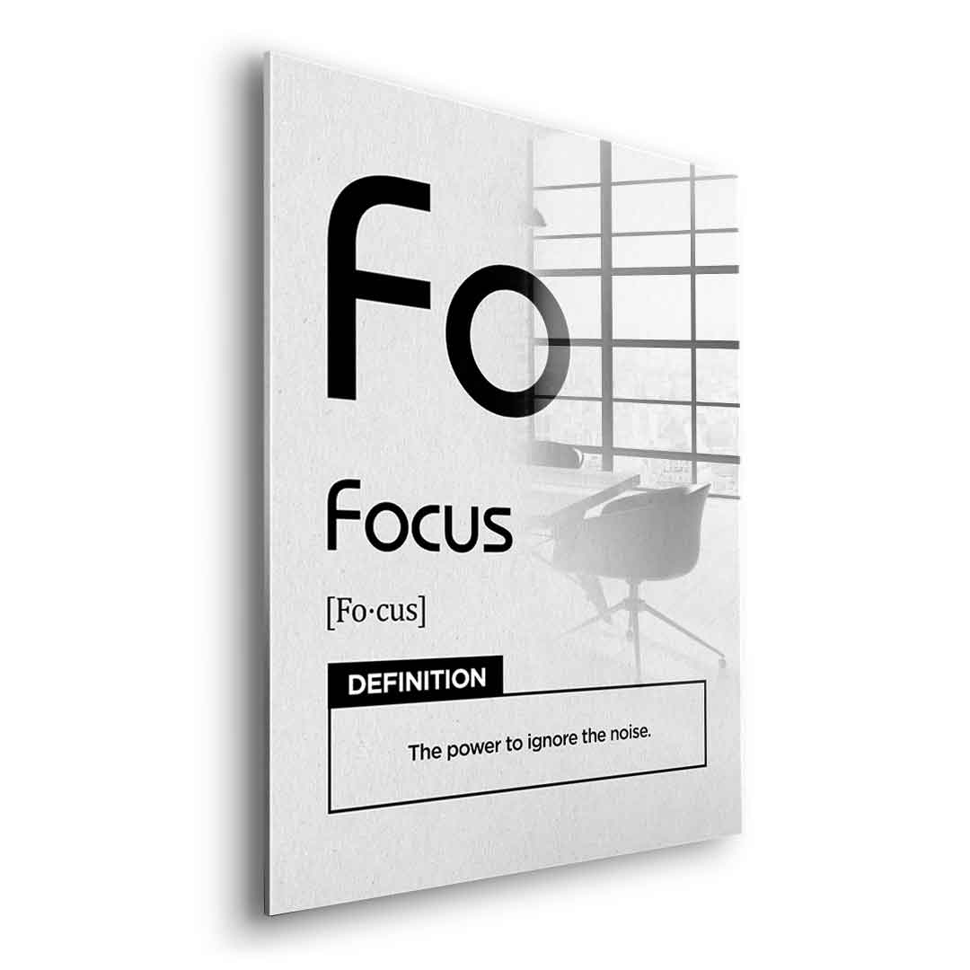DOTCOMCANVAS® Focus (Fo) Acrylglasbild Version Weiß – Seitenansicht Silber