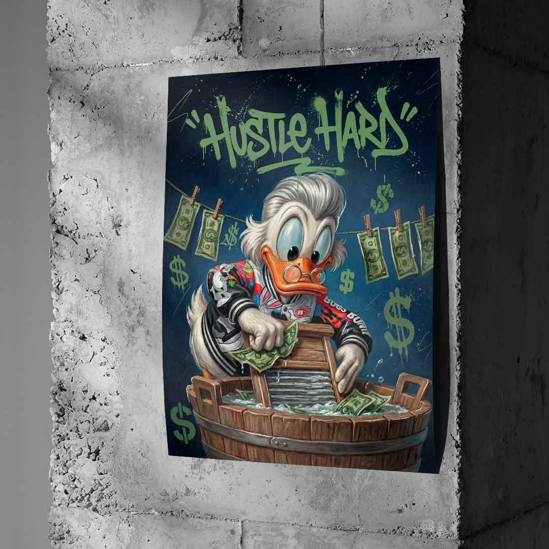 DOTCOMCANVAS® Hustle Hard Poster – an Betonwand