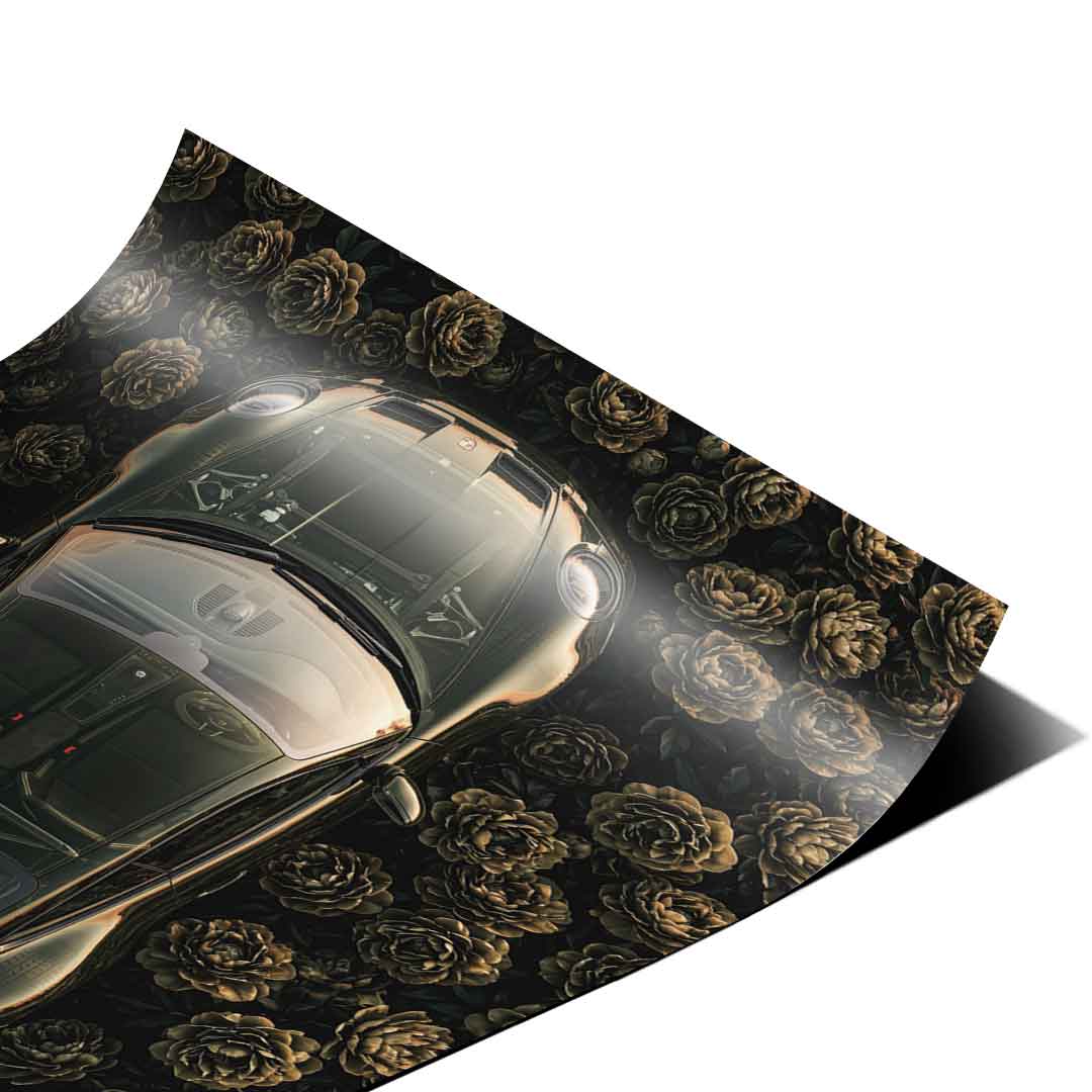 DOTCOMCANVAS® Porsche in flowers Poster – Eck-Detail Nahaufnahme