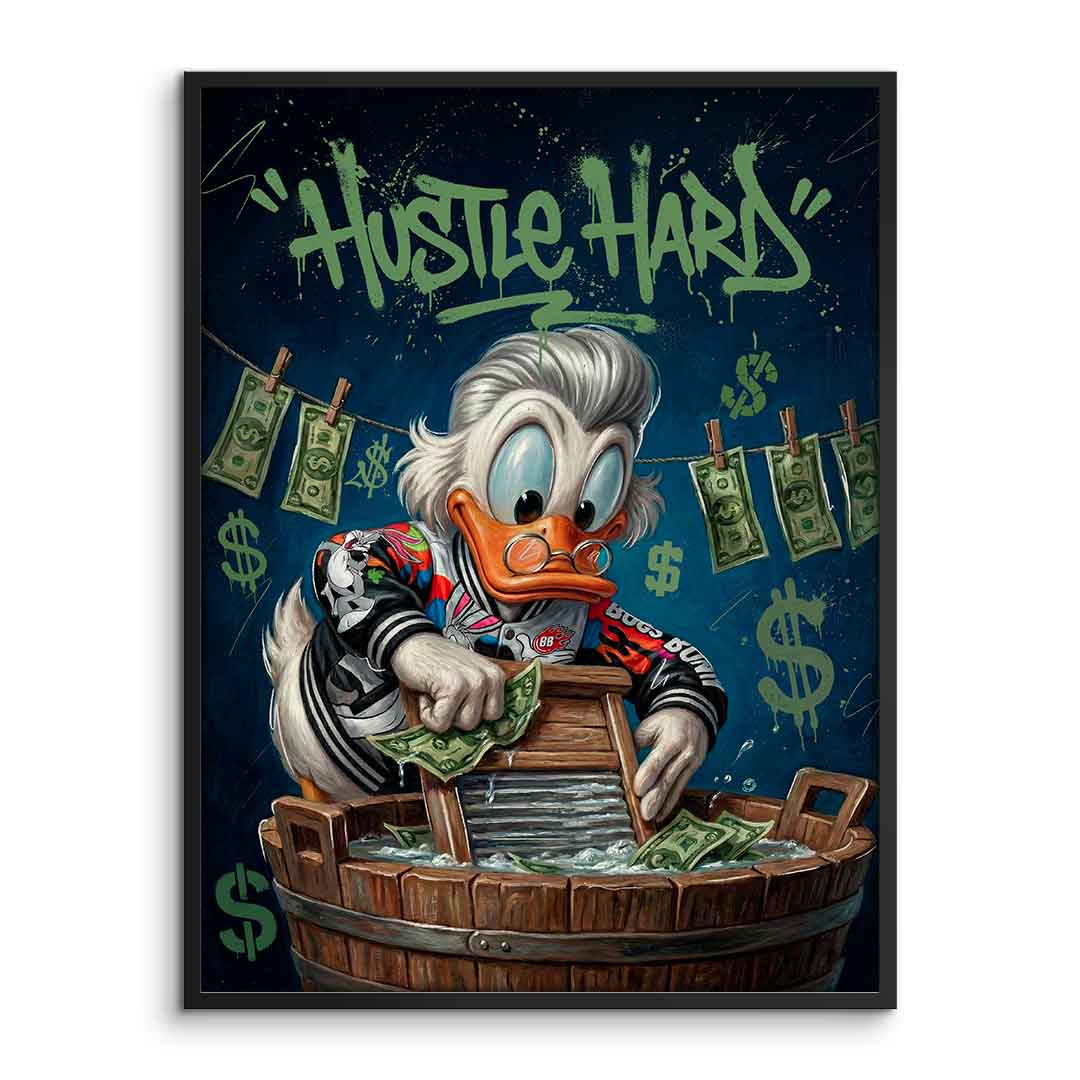 DOTCOMCANVAS® Hustle Hard Poster – gerahmte Vorderansicht