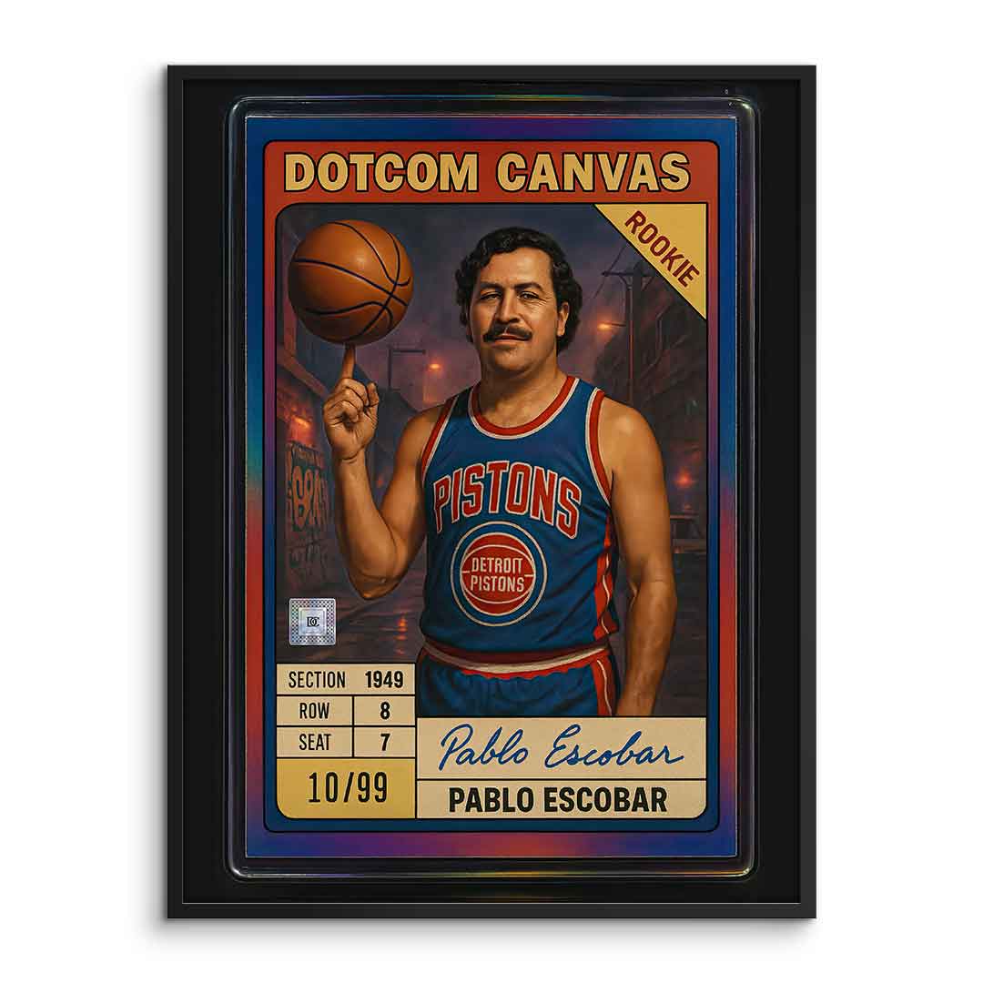 DOTCOMCANVAS Pablo Escobar Basketball Card Poster Pop Art Gerahmt Frontansicht