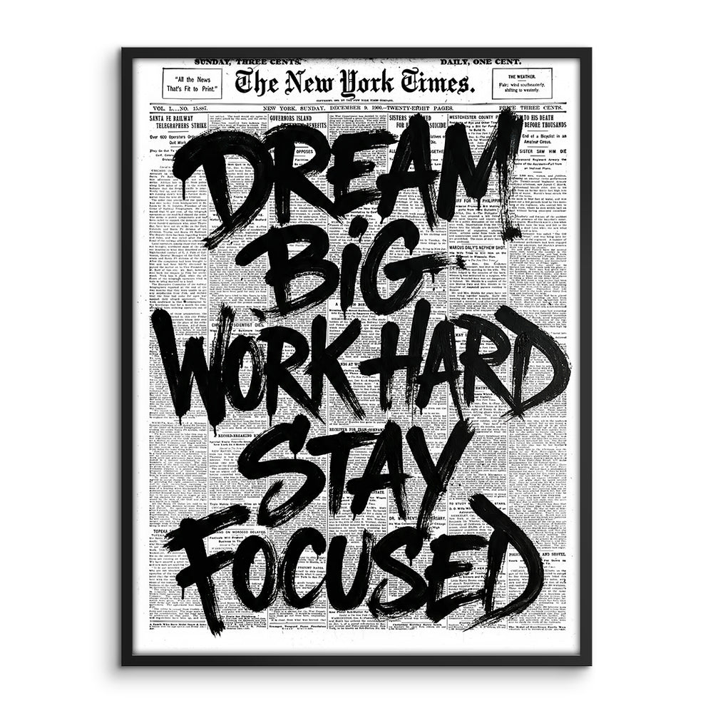 DOTCOMCANVAS Dream big work hard stay focused Poster Rahmen Vorderansicht