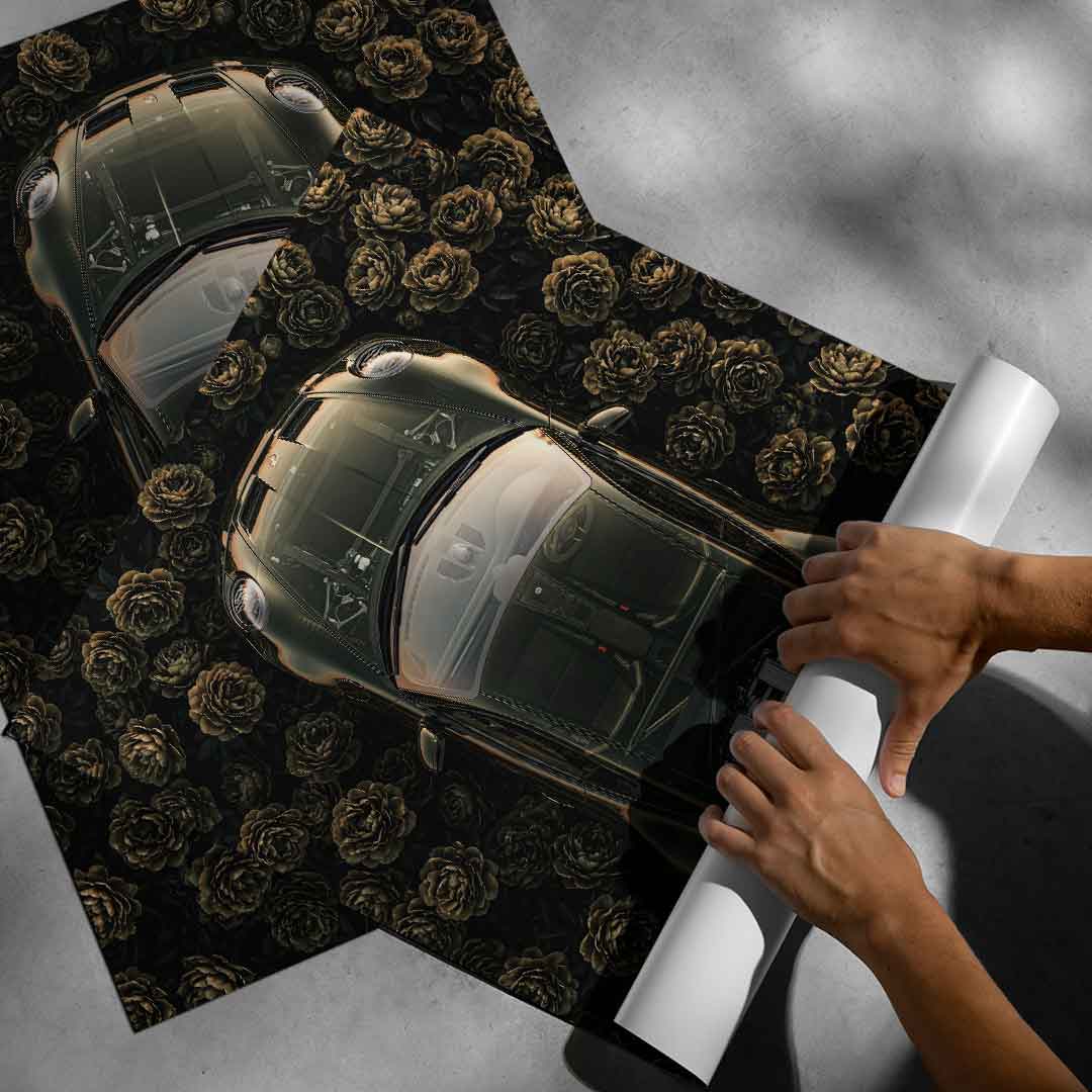 DOTCOMCANVAS® Porsche in flowers Poster – gerollt