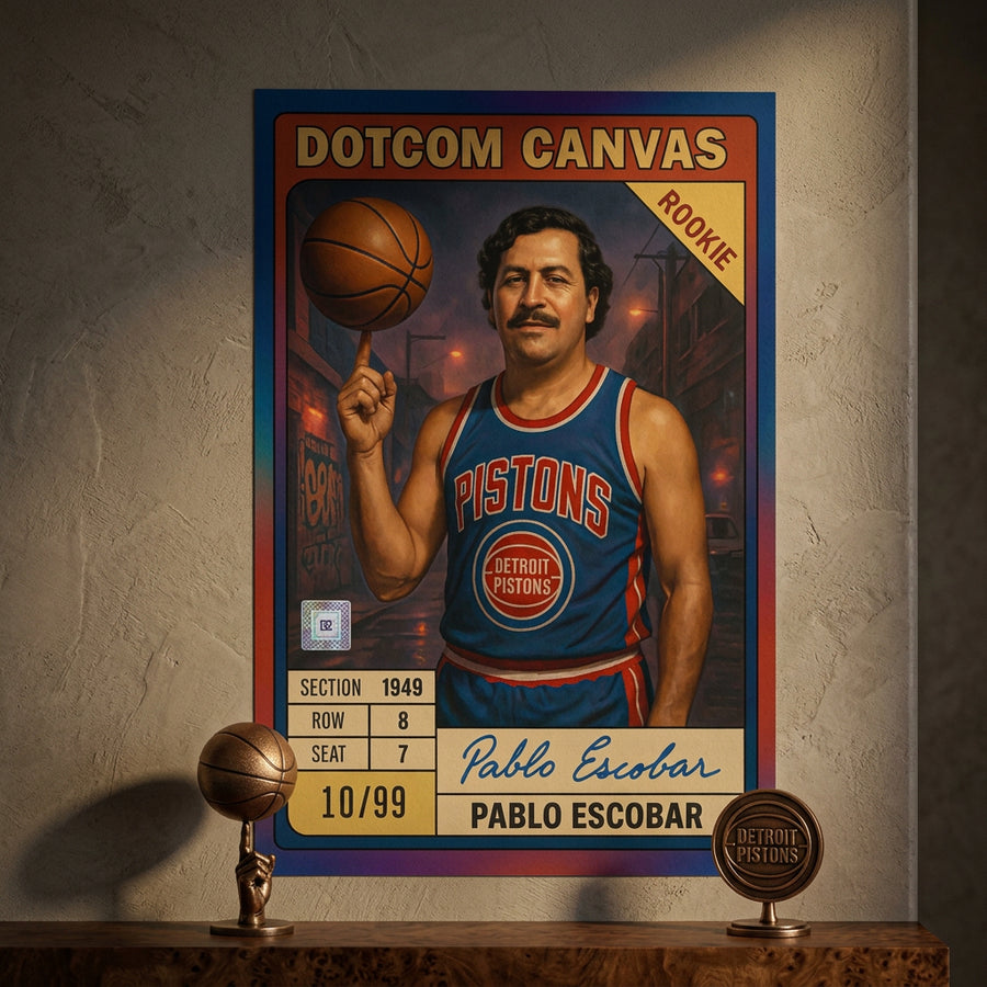 DOTCOMCANVAS Pablo Escobar Basketball Card Poster Pop Art Wandbild im Raum