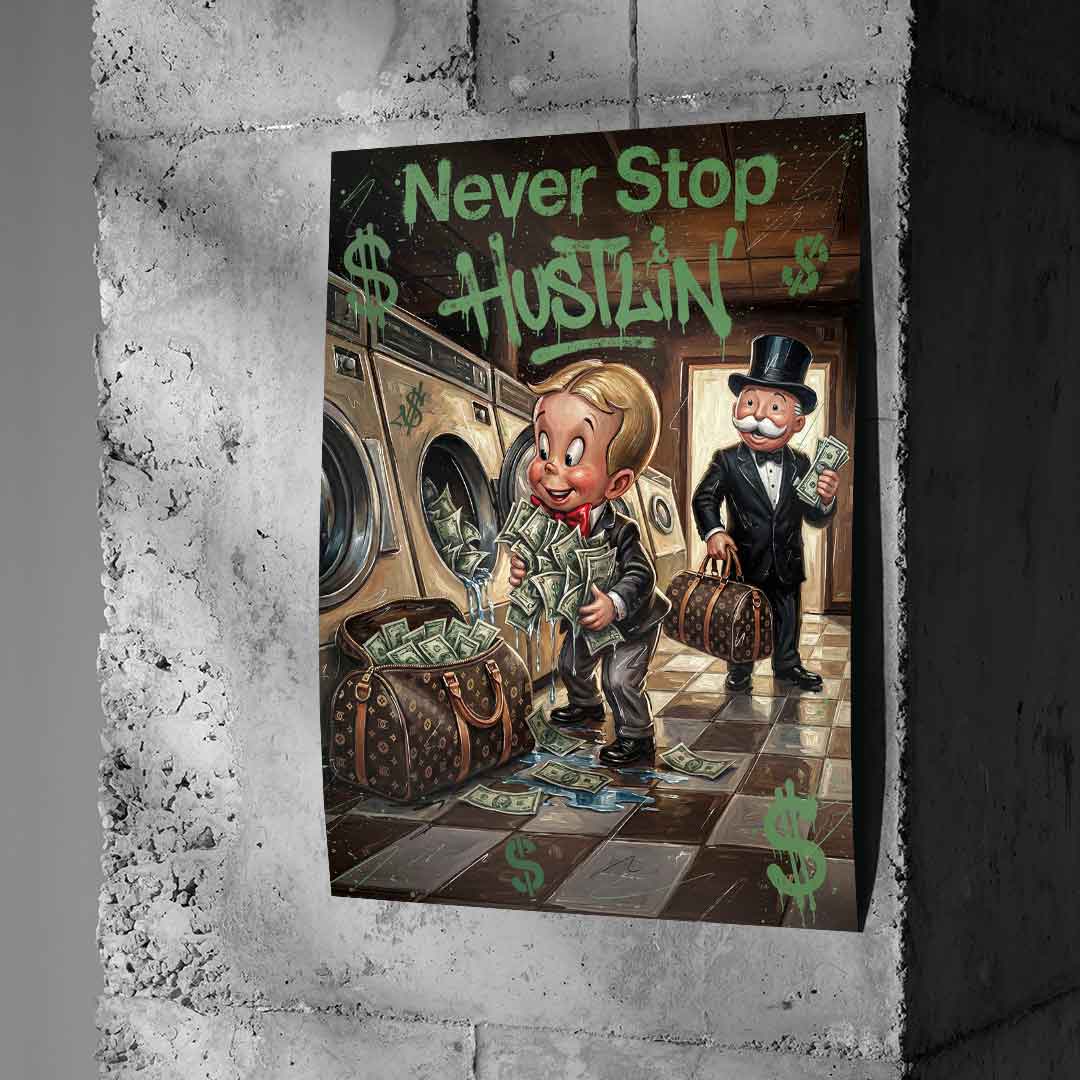 DOTCOMCANVAS® Never Stop Hustlin Poster – an Betonwand