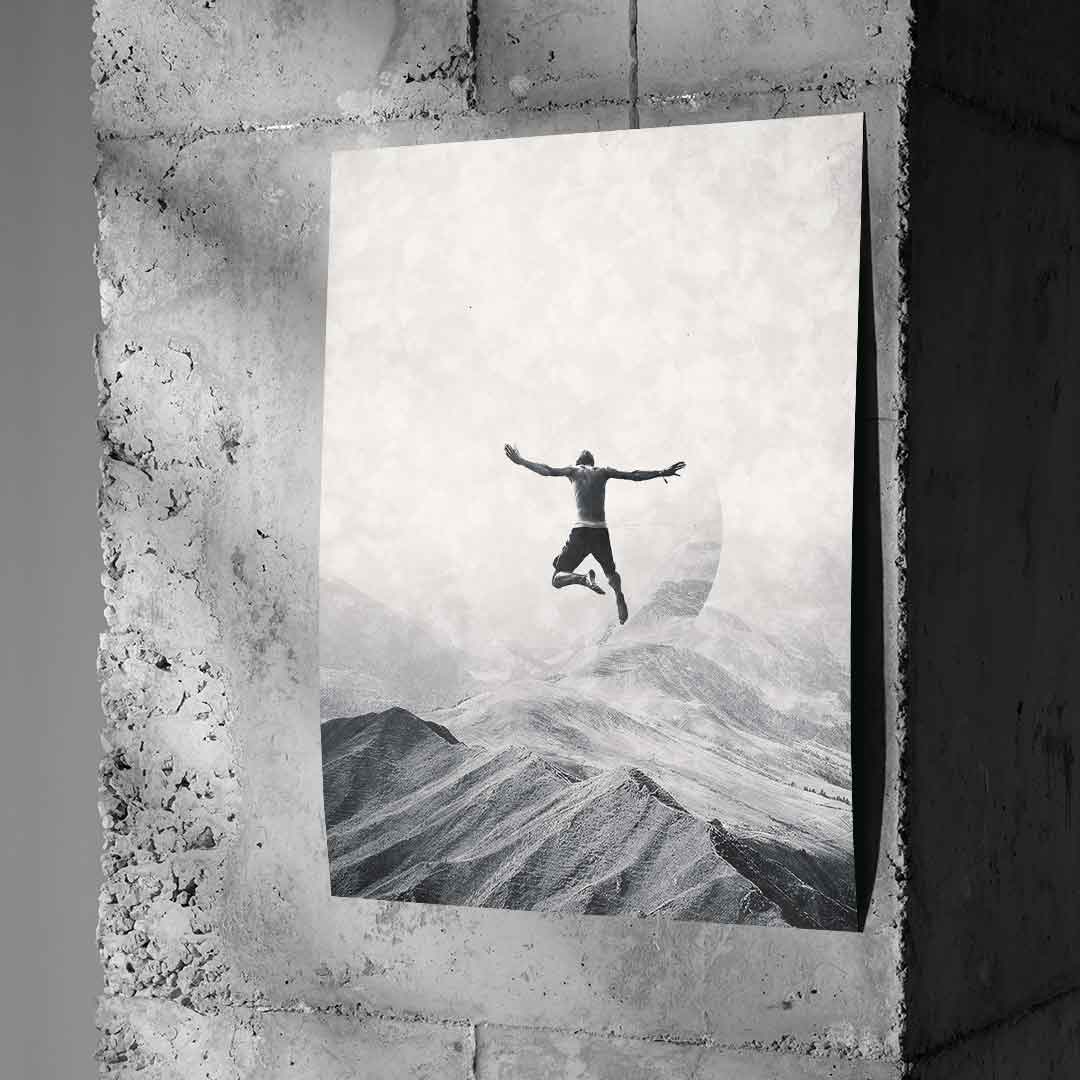 DOTCOMCANVAS® Jump in with both feet Poster – an Betonwand
