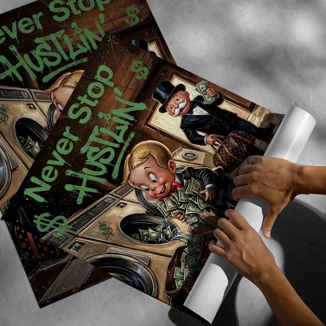DOTCOMCANVAS® Never Stop Hustlin Poster – Roll-up-Aufsteller