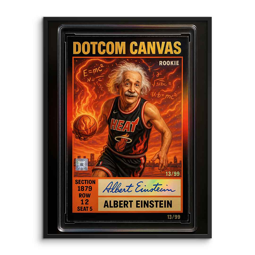 DOTCOMCANVAS Albert Einstein Basketball Card Pop Art Wandbild Poster gerahmt Frontansicht