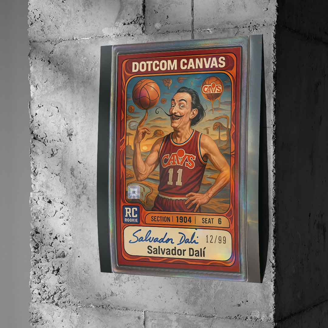 DOTCOMCANVAS® Salvador Dali Basketball Card Poster – Mockup an Betonwand