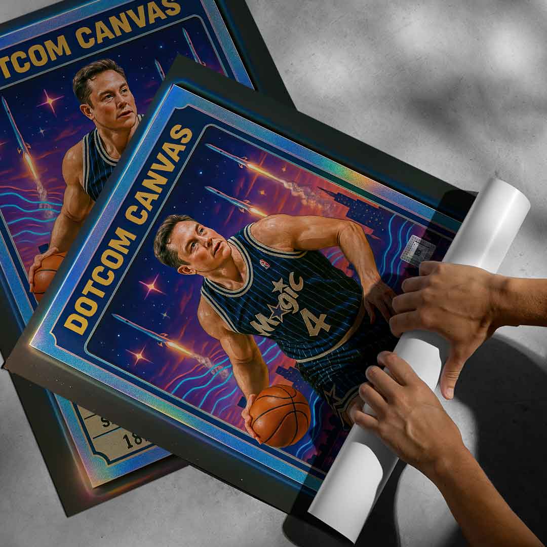 DOTCOMCANVAS Elon Musk Basketball Card Poster aufgerollt