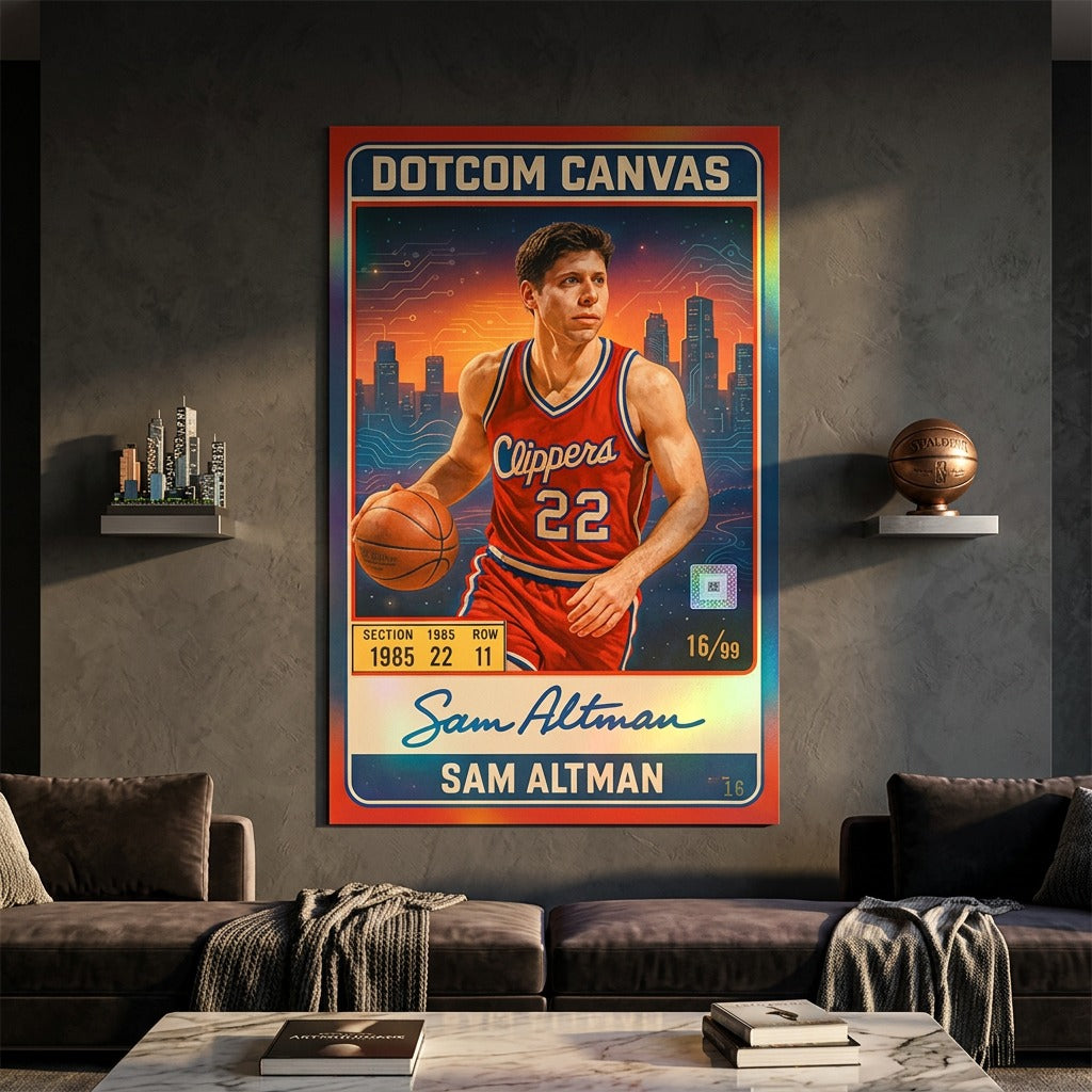 DOTCOMCANVAS Sam Altman Basketball Card Poster Raum-Mockup im Wohnambiente