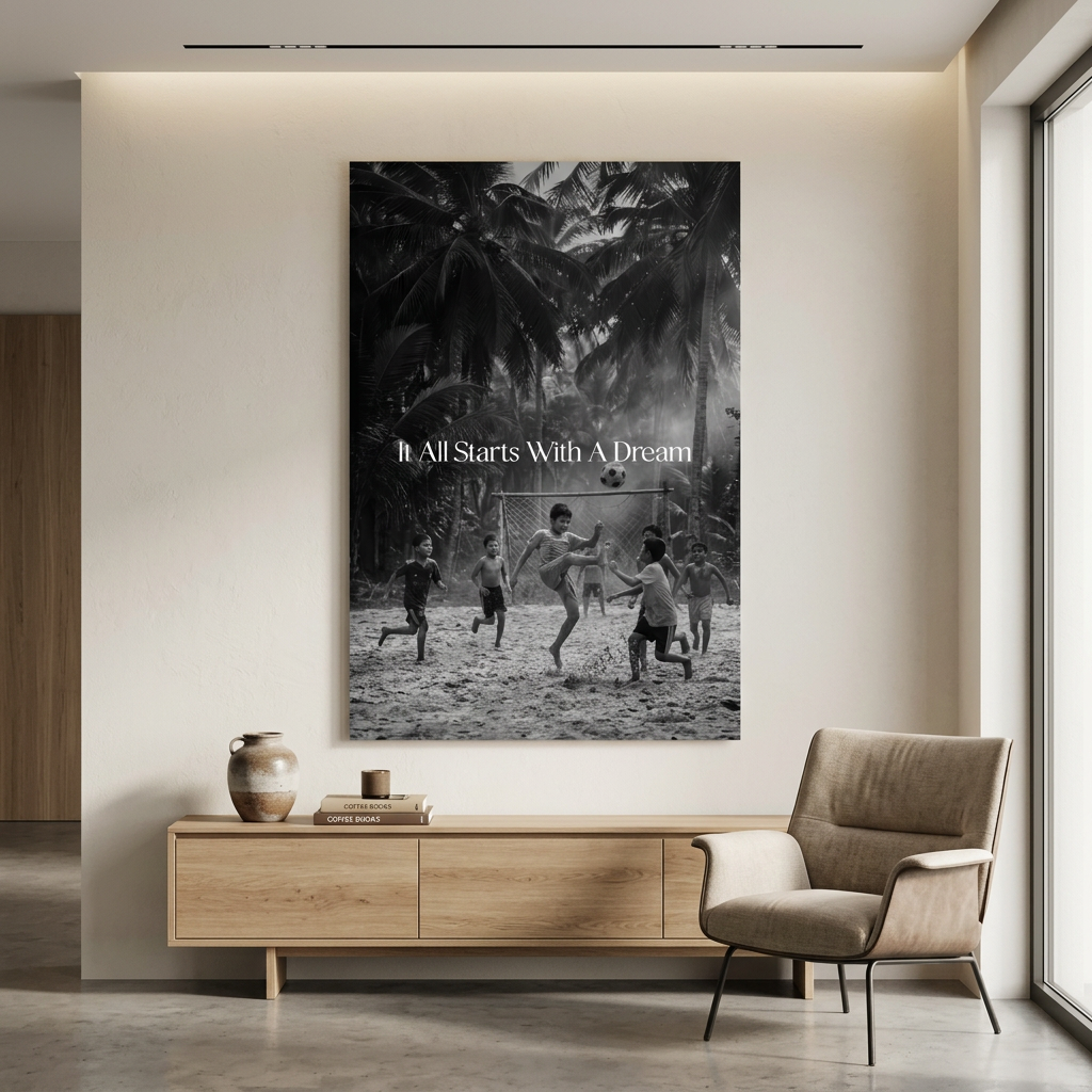 Dream Football Poster Schwarzweiß Raum-Mockup