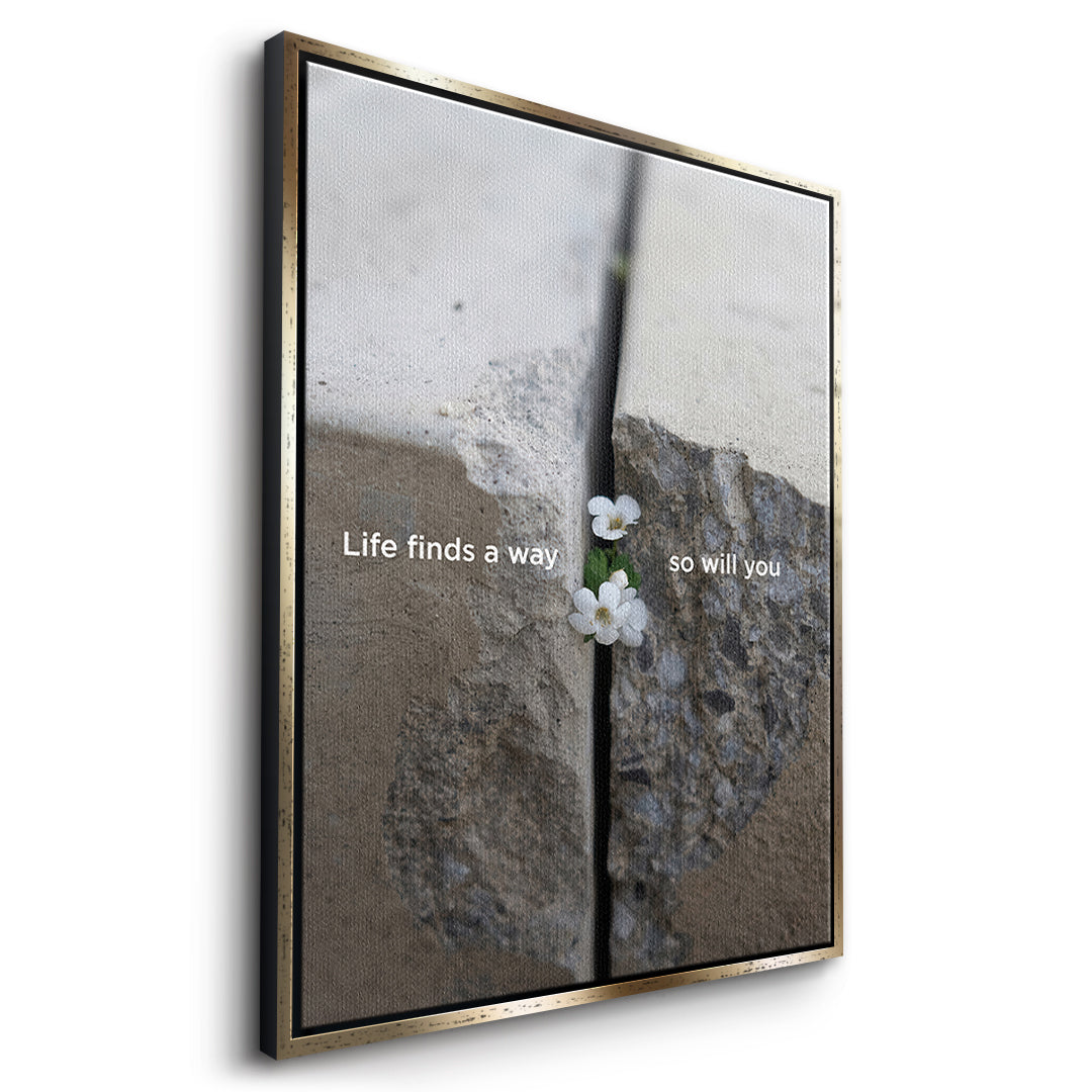 DOTCOMCANVAS Life finds a way Leinwandbild Seitenansicht goldener Rahmen
