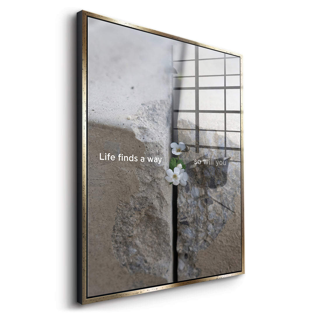 DOTCOMCANVAS Life finds a way Acrylglasbild Seitenansicht goldener Rahmen